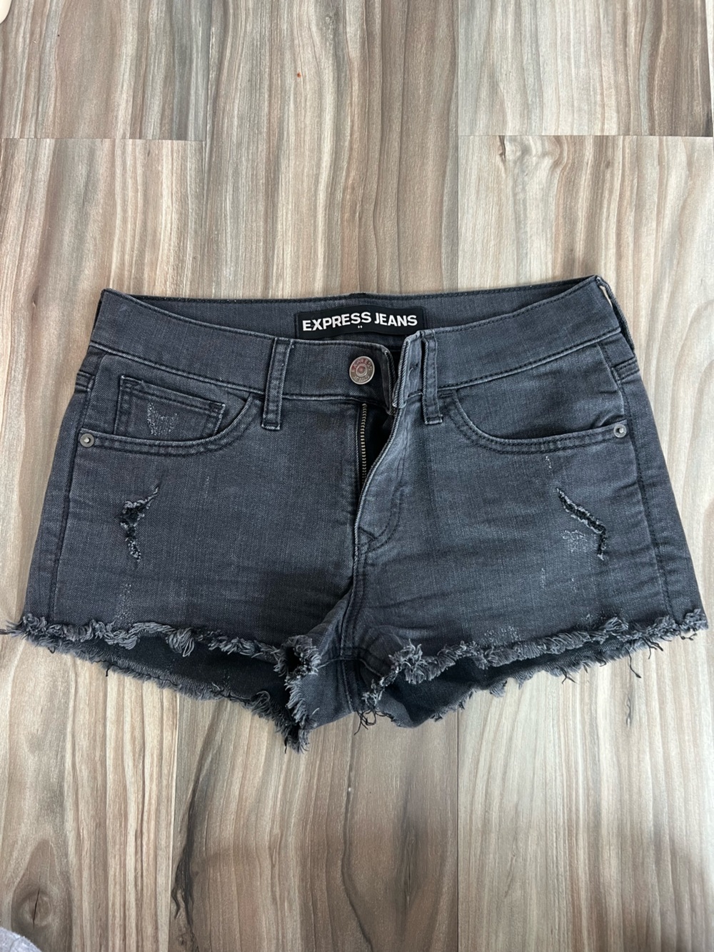 Express dark grey Distressed Frayed Hem Jean Shorts